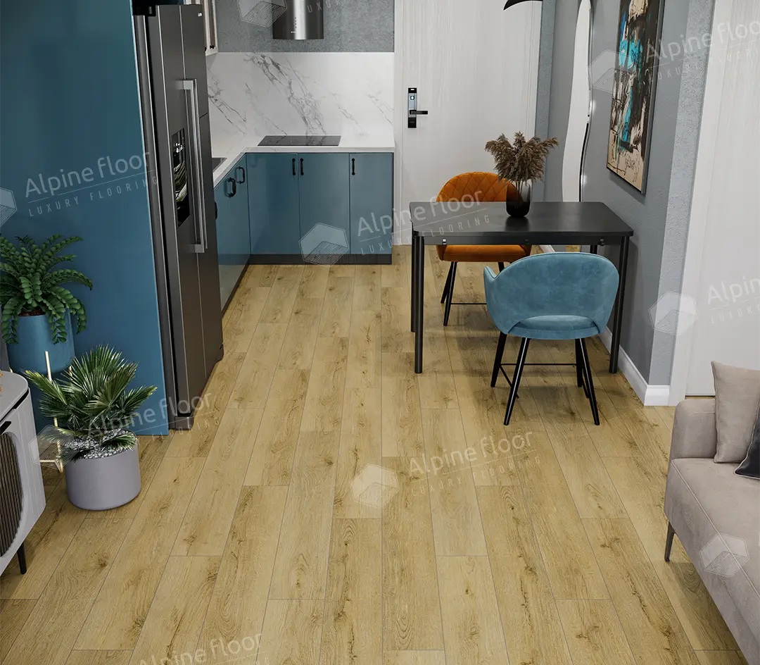 Кварцвиниловый SPC ламинат Alpine Floor Eclipse Super Matt Умбра ECO 21-7 1220×183×4 фото в интерьере